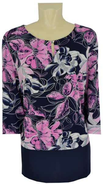 Festliches Shirt in marine-pink floral gemustert