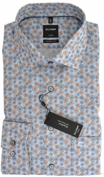 1/1 Arm Freizeithemd im Retro Dessin mit beige-blau