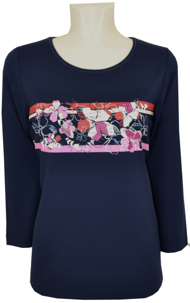 3/4 Arm T-Shirt in dunkel blau mit Glanz