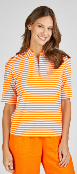 1/2 Arm Polo Shirt in geringelt mit orange