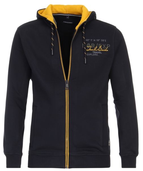 Sweat-Jacke mit Kapuze in marine-gelb