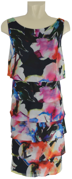 Mittellanges Volant Kleid in dark blue-pink