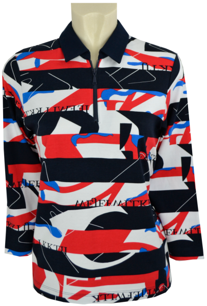 3/4 Arm Polo Shirt in mehrfarbig gemustert