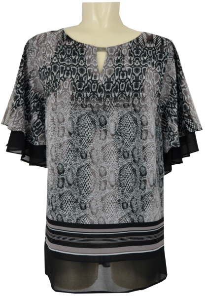 Festliches Shirt in grau-beige-schwarz gemustert