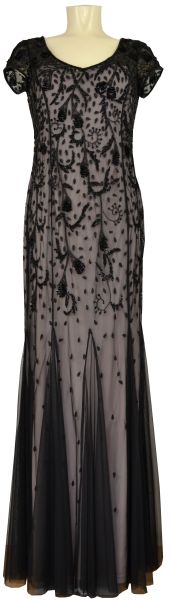 Langes Abendkleid mit Pailletten in black-beige