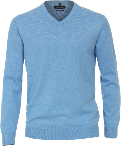 Pullover mit V-Ausschnitt in hell blau meliert