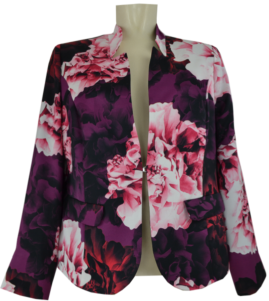 Blazer mit 1/1 Arm in beere-schwarz floral gemustert
