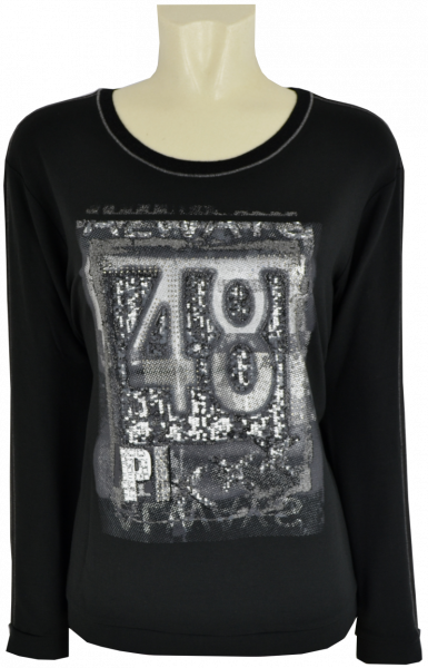 1/1 Arm Shirt in schwarz mit Pailletten und Glanz