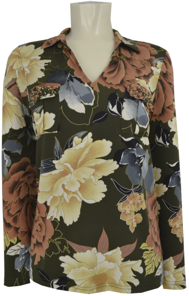 1/1 Arm Bluse in Khaki-Nude floral gemustert