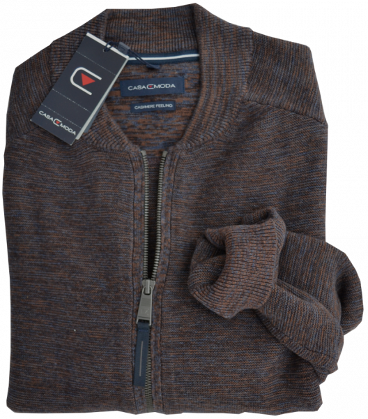 Strickjacke mit R-V in braun-blau meliert