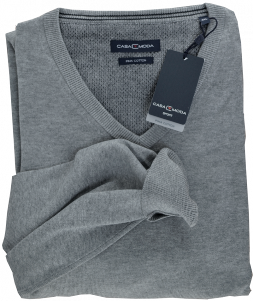 Pullover mit V-Ausschnitt in silber-grau meliert