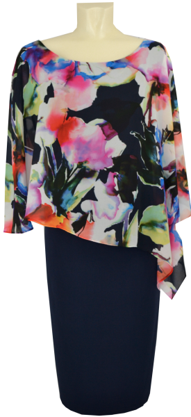 Mittellanges Kleid mit Volant in dark blue pink