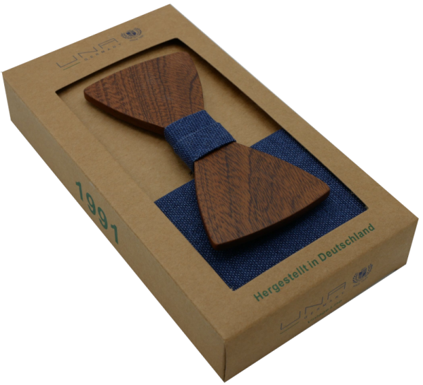 Holz Schleife mit Tuch in blau mit feinem Muster
