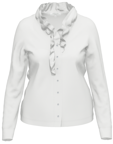 1/1 Arm Bluse mit gewelltem Stehkragen und Schluppe in weiß