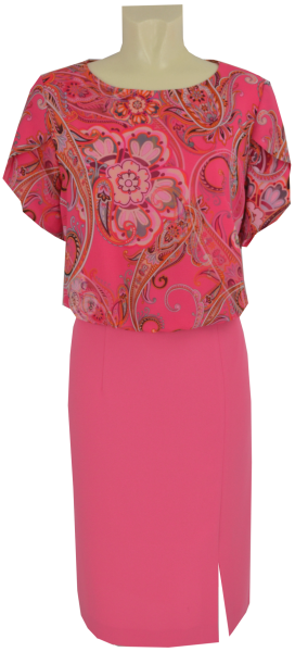 Mittellanges Kleid im Blouson Style in Multicolor mit Pink