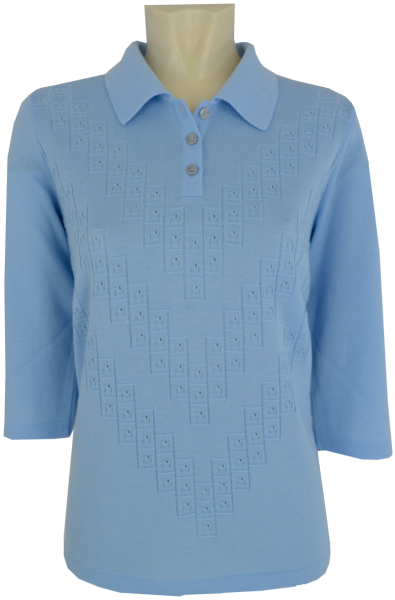 3/4 Arm Pullover mit Polo Kragen in uni bleu