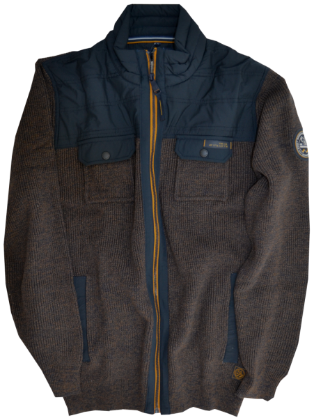 Strickjacke mit Stepp Besatz in braun-blau
