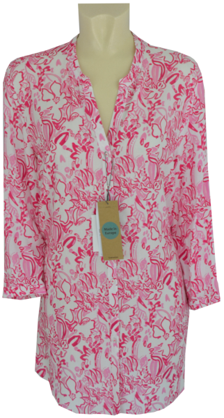 Blusen Long-Shirt in mehrfarbig mit pink gemustert