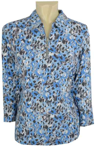 3/4 Arm Polo Shirt in mehrfarbig gemustert mit bleu