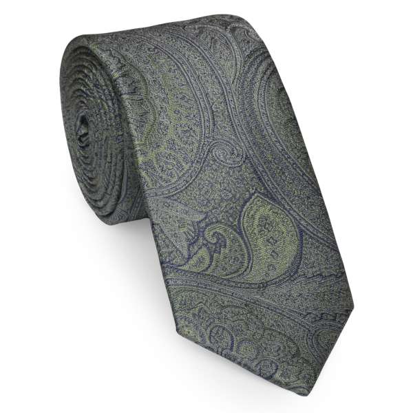 Krawatte reine Seide im Paisley Dessin mit grün-blau