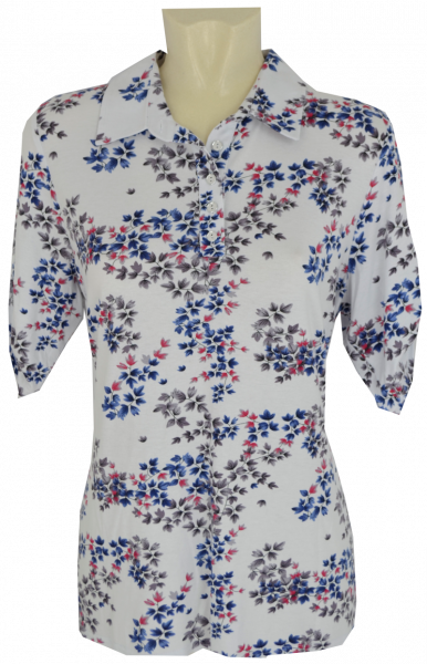 1/2 Arm Polo-Shirt in weiß-blau floral gemustert