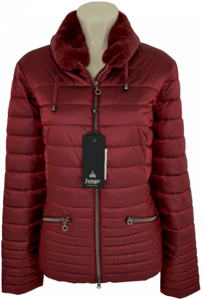 Warme Steppjacke mit Webpelz in bordeaux