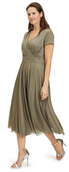 Midi langes Ballkleid in khaki-silver