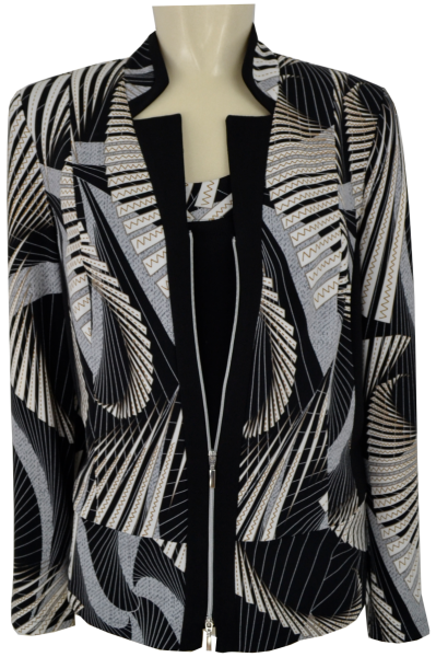 Jacke als offene Variante mit Top in schwarz-grau gemustert