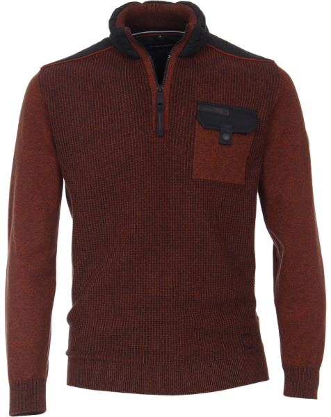 Pullover als Troyer mit R-V in orange-rost