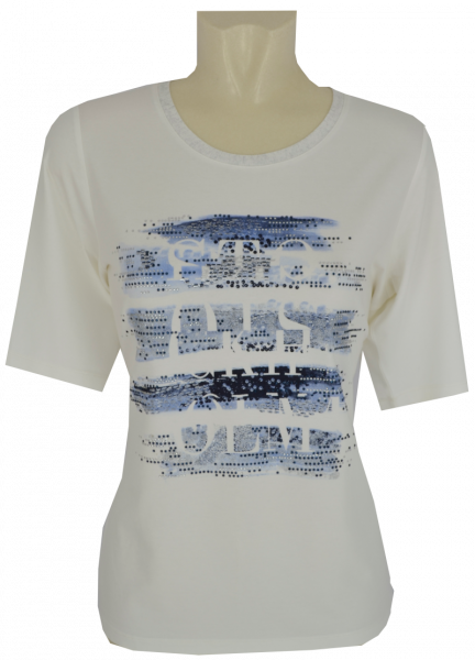 1/2 Arm T-Shirt in ecru-blau mit Glanz