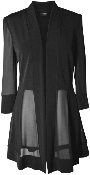 Längere leichte Chiffon und Jersey Jacke in schwarz