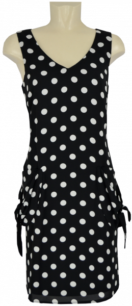 Mittellanges Kleid Etuikleid mit Tupfen in schwarz-weiß