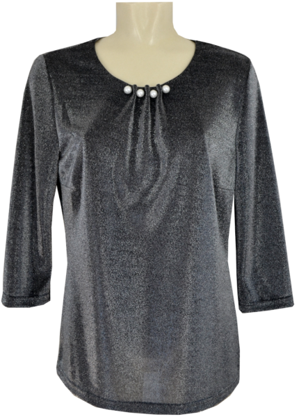 Festliches Shirt in schwarz-silber mit Glanz