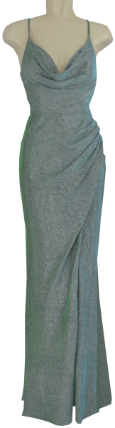 Langes Ballkleid mit Glanz in grün-blau
