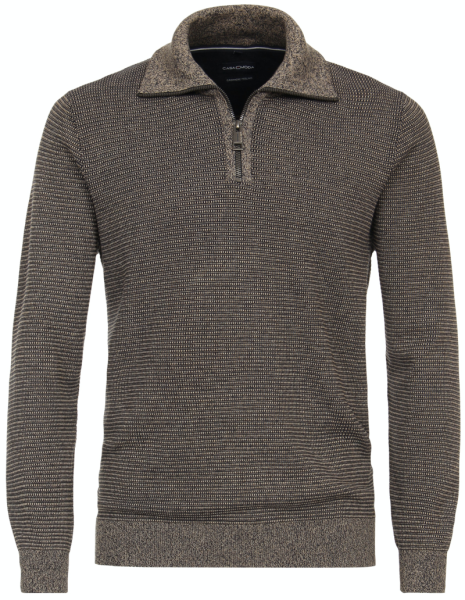 Pullover als Troyer mit R-V in beige mit Struktur