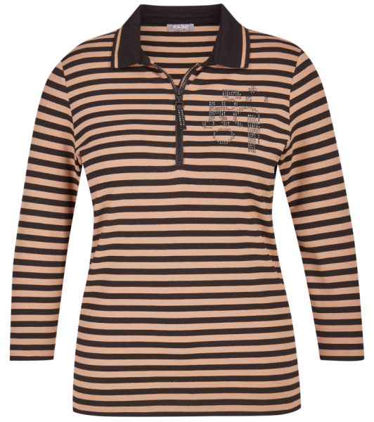 1/1 Arm Polo Shirt in camel-schwarz geringelt