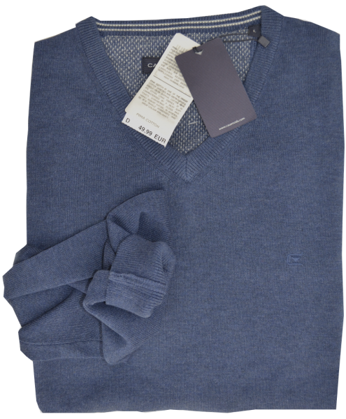 Pullover mit V-Ausschnitt in mittel blau meliert