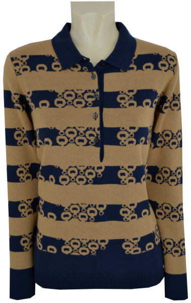 Pullover mit Kragen in camel-marine blau gemustert