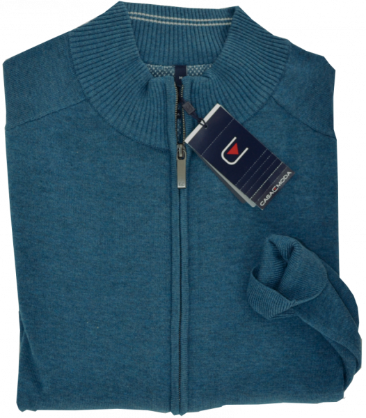 Strickjacke mit R-V in petrol meliert