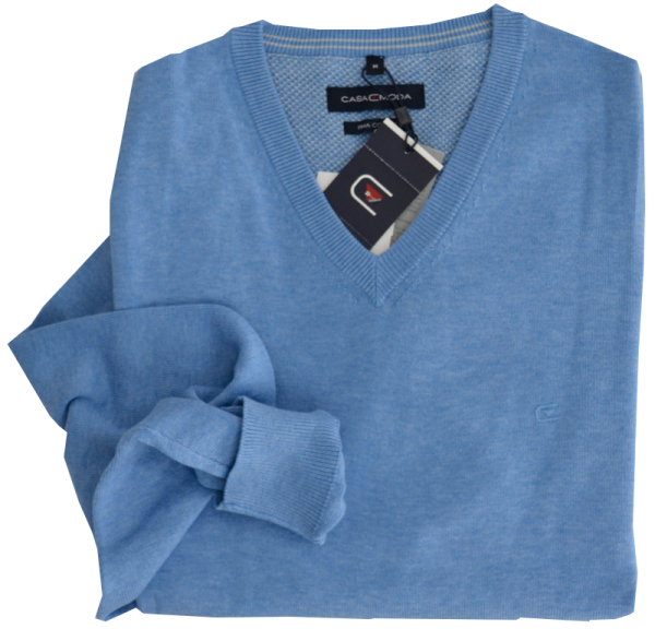 Pullover mit V-Ausschnitt in hell blau meliert
