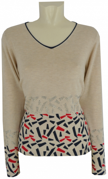 Pullover mit 1/1 Arm in Marmor beige mit Glanz