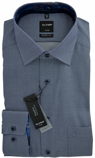 Modern Fit Freizeithemd mit minimal Karo in blau