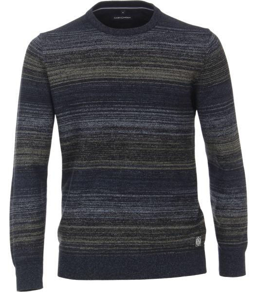 Rundhals Pullover in blau gemustert