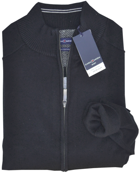 Strickjacke mit R-V in dunkel blau meliert