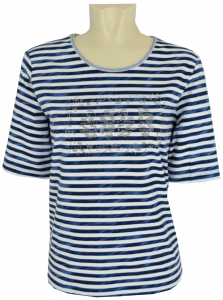 1/2 Arm T-Shirt in bleu geringelt mit Glanz